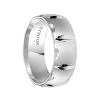 LUKE White Tungsten Domed Matrix Comfort Fit band with Brush Finish and Bright Cuts - 8mm - Larson Jewelers