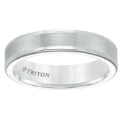 JACOB flat white tungsten carbide wedding band by Triton with brushed center and polished edges, 9mm width