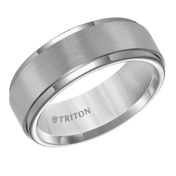 BENJAMIN Tungsten Carbide Step Edge Comfort Fit Band with Satin Center Finish by Triton Rings - 8mm - Larson Jewelers