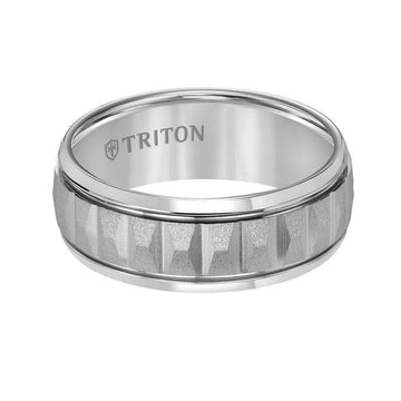 Grey Tungsten Soft Sand Finished Vertical Grooved Wedding Ring with Polished Edges by Triton Rings - 8mm - Larson Jewelers