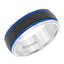 Black & White Tungsten Ribbed Pattern Wedding Ring with Blue Stripes Dual Grooves by Triton Rings - 8mm - Larson Jewelers