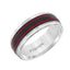 White Tungsten Black Matte Center Red Dual Grooved Wedding Ring with Polished Round Edges by Triton Rings - 8mm - Larson Jewelers