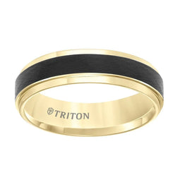 Yellow Two-Tone Tungsten Polished Step Edges Ring with Wire Brushed Raised Black Center by Triton Rings - 6mm - Larson Jewelers