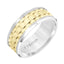 White Tungsten Carbide Wedding Ring with Yellow Basket Weave Center & Polished Beveled Edges by Triton Rings - 9mm - Larson Jewelers