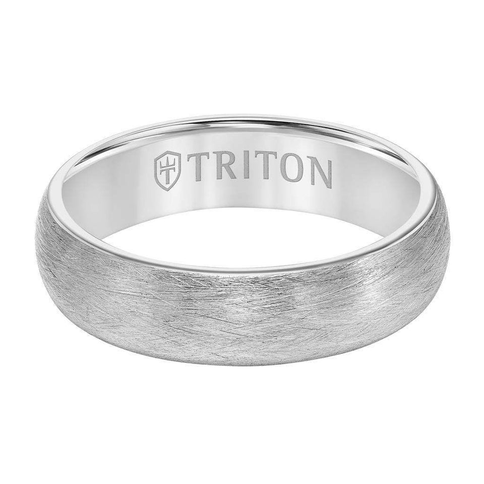 LEVI Domed White Tungsten Carbide Ring with Wire Brushed Finish by Triton Rings - 6 mm - Larson Jewelers