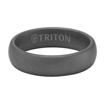 ROCCO Domed Tungsten Wedding Band with Gray Sand Blasted Finish by Triton - 6mm - Larson Jewelers