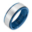 8MM Blue & White Tungsten Carbide Comfort Fit Ring - Satin Finish Center and Step Edge - Larson Jewelers