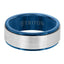 8MM Blue & White Tungsten Carbide Comfort Fit Ring - Satin Finish Center and Step Edge - Larson Jewelers