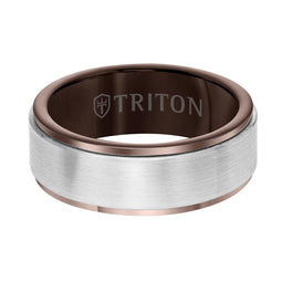 8MM Brown & White Tungsten Carbide Comfort Fit Ring - Satin Finish Center and Step Edge - Larson Jewelers