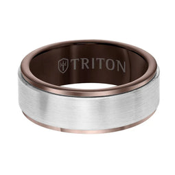 8MM Brown & White Tungsten Carbide Comfort Fit Ring - Satin Finish Center and Step Edge - Larson Jewelers