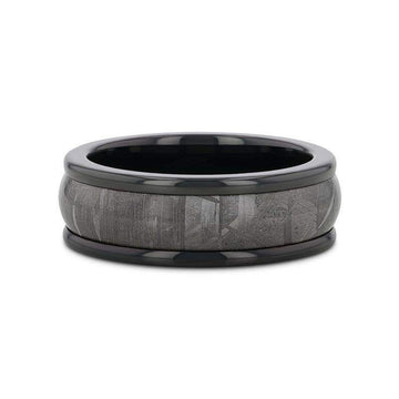 Round Edge Meteorite Insert Black Tungsten Wedding Band - 8mm - Larson Jewelers