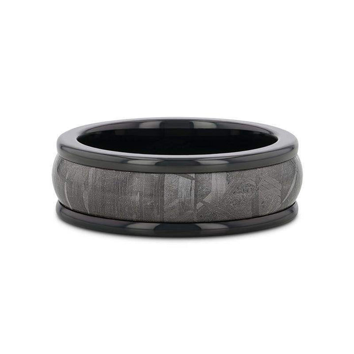 Round Edge Meteorite Insert Black Tungsten Wedding Band - 8mm - Larson Jewelers