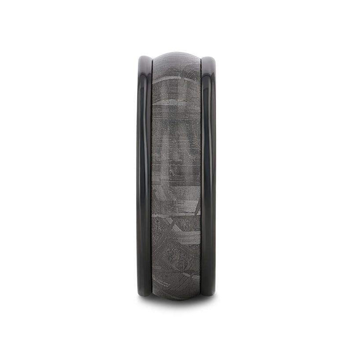 Round Edge Meteorite Insert Black Tungsten Wedding Band - 8mm - Larson Jewelers