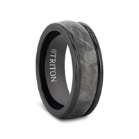 Round Edge Meteorite Insert Black Tungsten Wedding Band - 8mm - Larson Jewelers