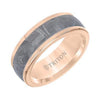 Rose tungsten carbide wedding band with domed gray meteorite inlay, 8mm width, interior engraved with Triton logo