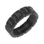 KAEO 7mm black tungsten comfort fit ring with black diamond-like coated T-link design, brushed finish, angled view showing inner TRITON branding