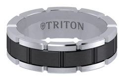 7MM White Tungsten with Black Diamond-Like Coating Comfort Fit Ring - T-Link Design - Larson Jewelers
