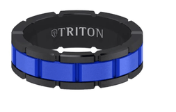 7MM Black Tungsten Comfort Fit Ring with Blue Ceramic T-Link Design Center - Larson Jewelers