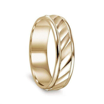 14k Yellow Gold Satin Finished Milgrain Women's Wedding Ring With Diagonal Cuts & Polished Edges - 4mm - 6mm - Larson Jewelers