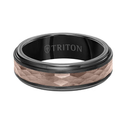 7MM Brown & Black Tungsten Carbide Ring - Hammered Center and Step Edge - Larson Jewelers
