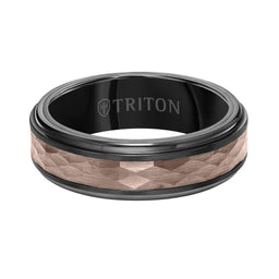 7MM Brown & Black Tungsten Carbide Ring - Hammered Center and Step Edge - Larson Jewelers