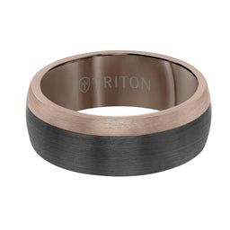 8MM Brown & White Tungsten Carbide Ring - Color Blocking and Dome Shape - Larson Jewelers
