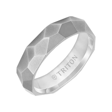 6MM Grey Titanium Comfort Fit Ring with Faceted Brushed Finish - Larson Jewelers