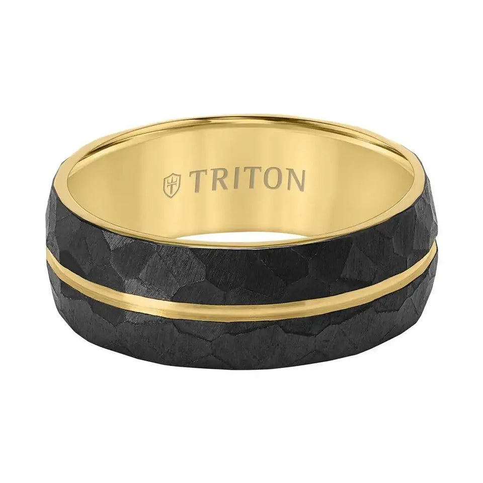 8MM Black Titanium and Yellow PVD-Plated Ring with Brushed Finish - Larson Jewelers