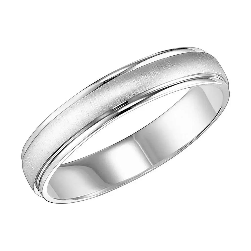 14k White Gold Brushed Finished Women’s Wedding Band With Polished Round Edges - 4.5mm - 8.5mm - Larson Jewelers