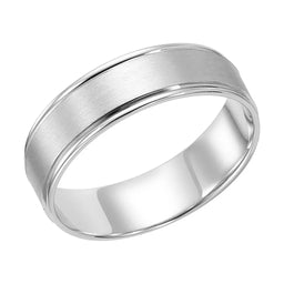 14k White Gold Brushed Finish Comfort Fit Wedding Band with Polished Round Edges - 6mm - Larson Jewelers