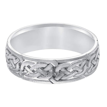 14k White Gold Engraved Celtic Knot Pattern Men’s Wedding Band With Satin Finish - 6.5mm - 8.5mm - Larson Jewelers