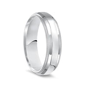 14k White Gold Polished Finish Raised Center Women's Wedding Ring with Milgrain Edges - 4mm - Larson Jewelers