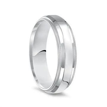 14k White Gold Polished Finish Raised Center Ring with Milgrain Edges - 4mm - 6mm - Larson Jewelers