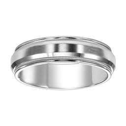 14k White Gold Brushed Raised Center Men's Wedding Ring with Milgrain Accents - 6mm - 8mm - Larson Jewelers