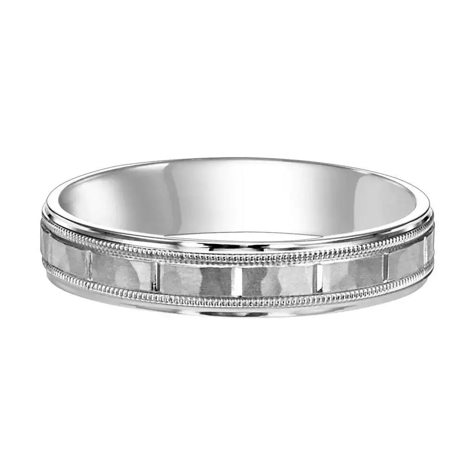 14k White Gold Satin Hammer Finished Women’s Wedding Ring With Milgrain - 4.5mm - 8.5mm - Larson Jewelers