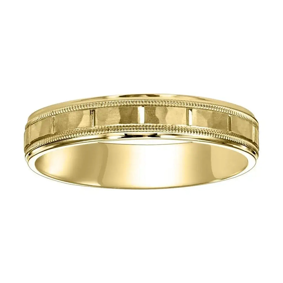 14k Yellow Gold Satin Hammer Finished Women’s Wedding Ring with Milgrain - 4.5mm - 6.5mm - 8.5mm - Larson Jewelers