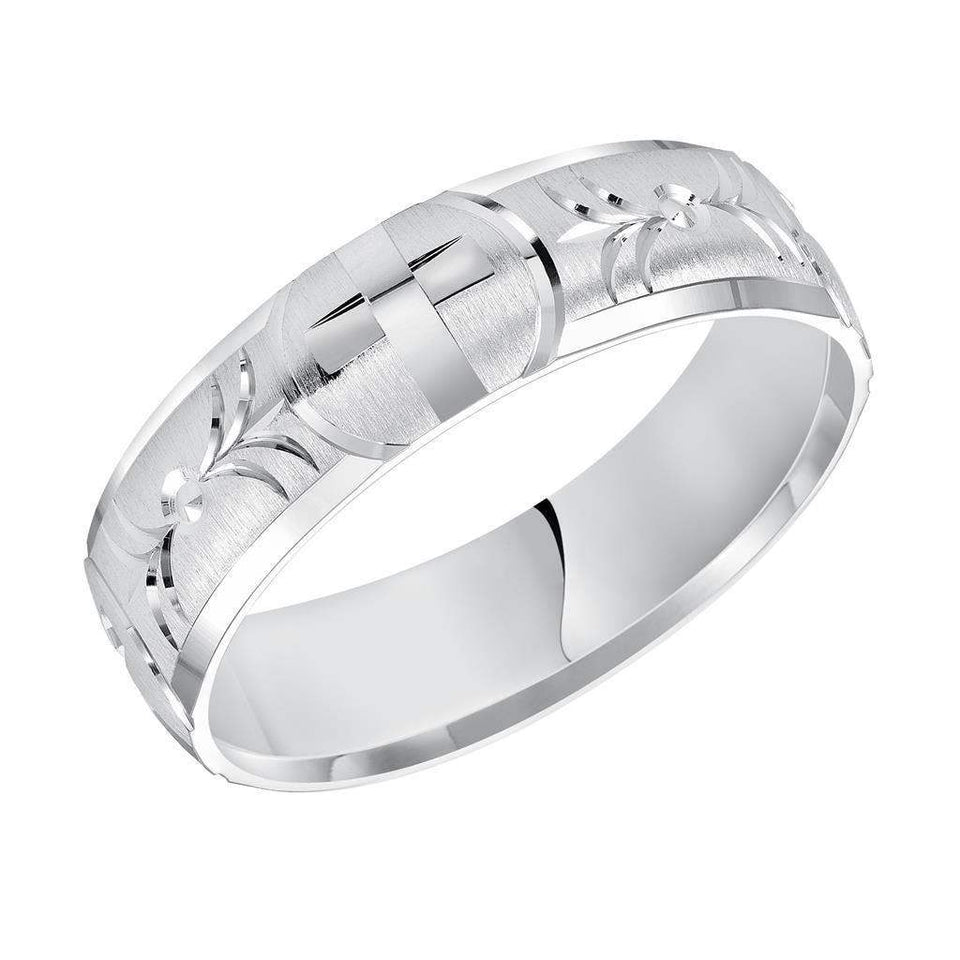 14k White Gold Satin Finished Polished Edges Ring with Polished Cross Cuts - 6mm - Larson Jewelers