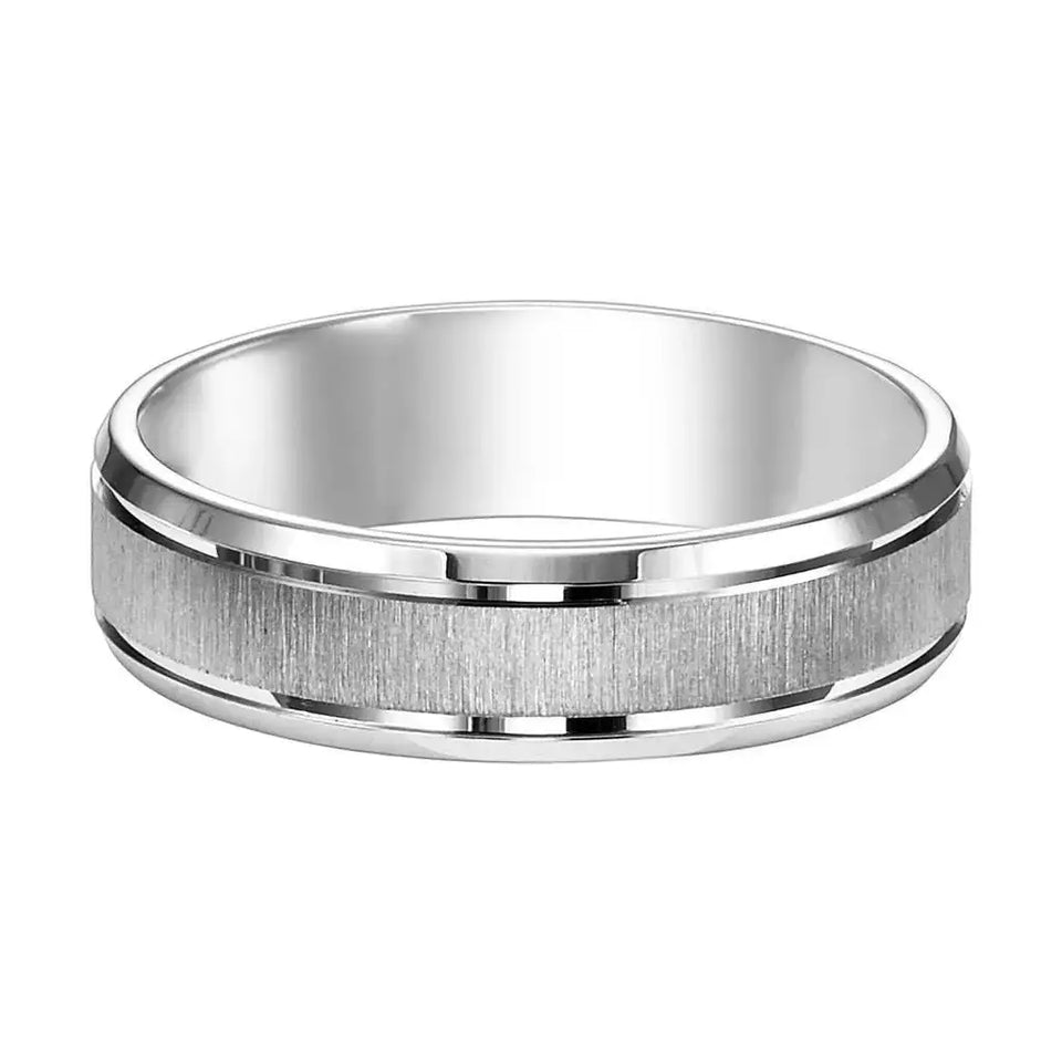14k White Gold Satin Finished Women’s Wedding Band with Polished Beveled Edges - 4mm - 8mm - Larson Jewelers