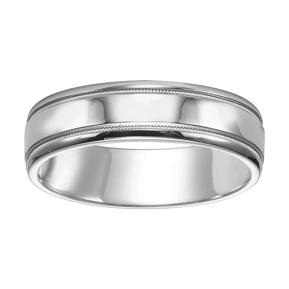 14k White Gold Women’s Polished Wedding Band with Milgrain Accents - 4mm - 8mm - Larson Jewelers