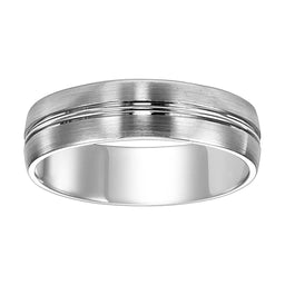 14k White Gold Satin Finished Bevel Edged Women’s Wedding Ring with Polished Center Groove - 4mm - 7mm - Larson Jewelers