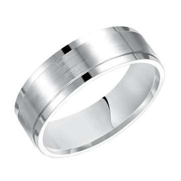 14k White Gold Brushed Center Men’s Wedding Band with Polished Step Edges - 7mm - Larson Jewelers