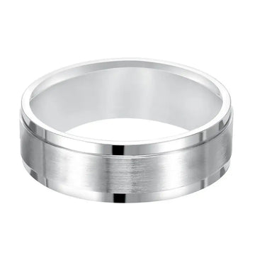 14k White Gold Brushed Center Men’s Wedding Band with Polished Step Edges - 7mm - Larson Jewelers
