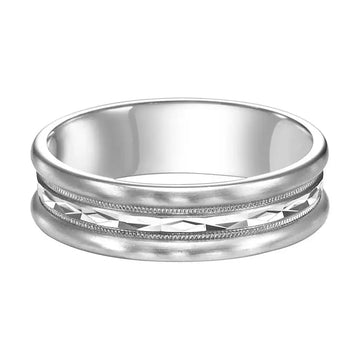 14k White Gold Diamond Cut Center Brushed Finished Raised Round Edges Men's Wedding Ring - 4mm - 8mm - Larson Jewelers