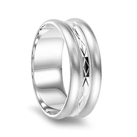 14k White Gold Diamond Cut Center Brushed Finished Raised Round Edges Men's Wedding Ring - 4mm - 8mm - Larson Jewelers