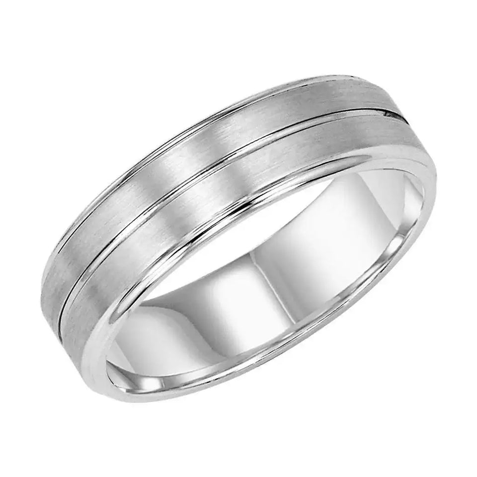 14k White Gold Satin Finished Women’s Wedding Band -with Polished Center Groove - 4mm - 8mm - Larson Jewelers