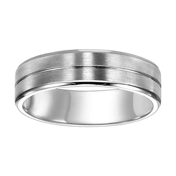 14k White Gold Satin Finished Women’s Wedding Band -with Polished Center Groove - 4mm - 8mm - Larson Jewelers
