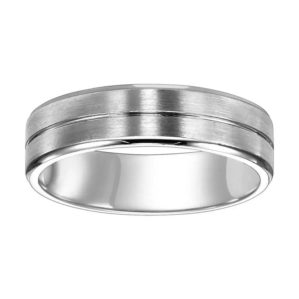 14k White Gold Satin Finished Women’s Wedding Band -with Polished Center Groove - 4mm - 8mm - Larson Jewelers