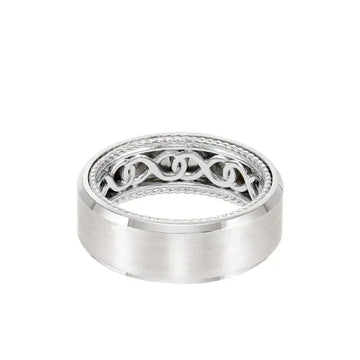 14k White Gold Wedding Band Rope Infinity Inner Design Beveled Brushed Finish by Artcarved - 8 mm - Larson Jewelers