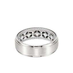 14k White Gold Wedding Band Diamond Pattern Rope Edge Inner Design Domed Brushed Finish Round Edges By Artcarved - 7mm - Larson Jewelers