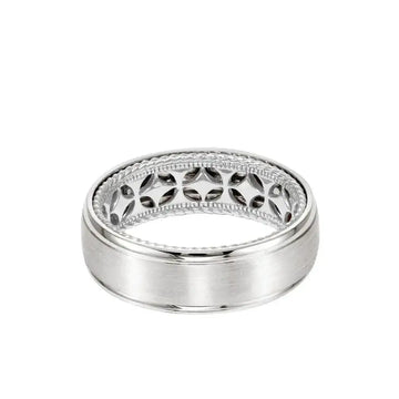 14k White Gold Wedding Band Diamond Pattern Rope Edge Inner Design Domed Brushed Finish Round Edges By Artcarved - 7mm - Larson Jewelers